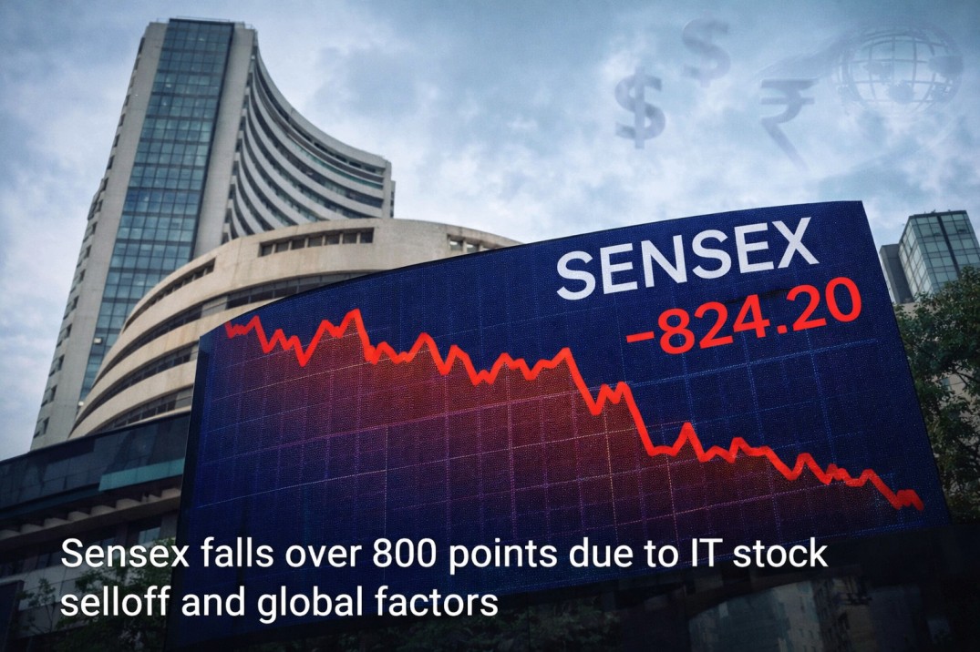 Sensex falls over 800 points today IT stocks drag market lower